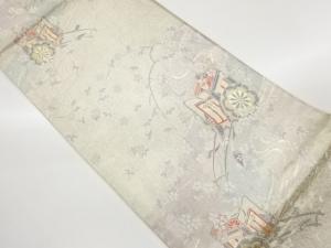 御所車に桜・蝶模様織出し袋帯